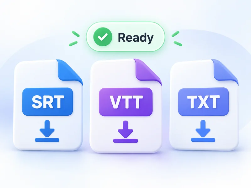 SRT, VTT, TXT 형식을 선택할 수 있는 자막 내보내기 화면
