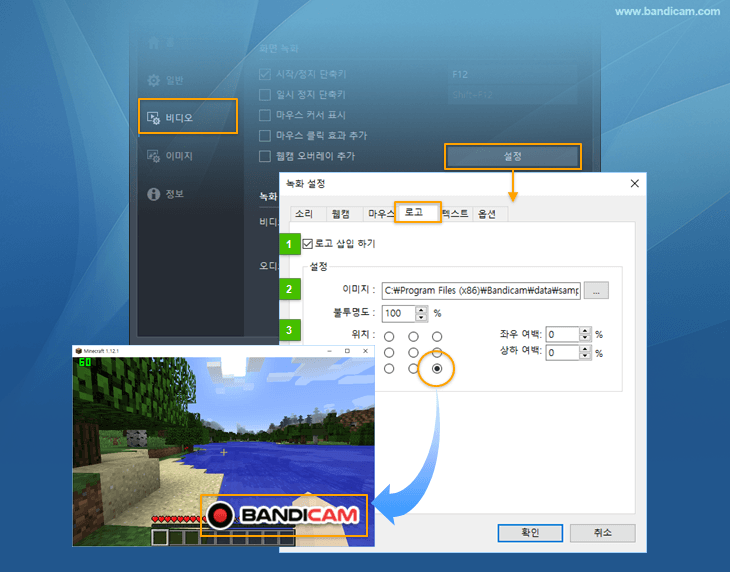 bandicam logo setting