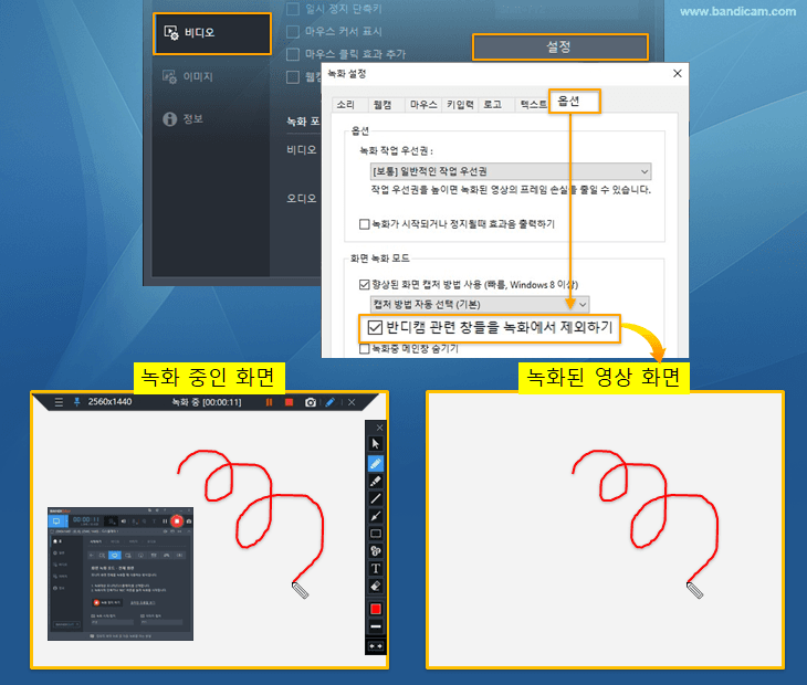 반디캠 창 녹화에서 제외