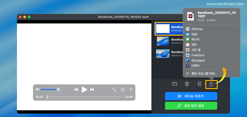 영상 공유 옵션