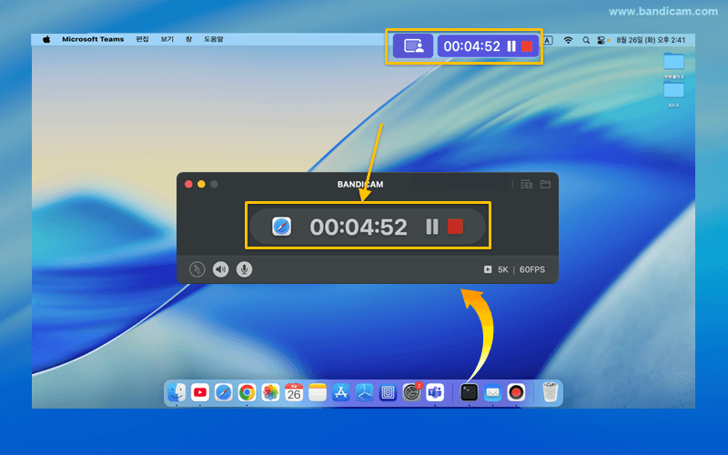 창 녹화 일시 중지/중지