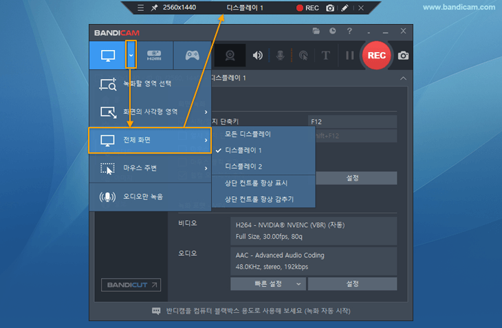 반디캠, 전체화면 녹화