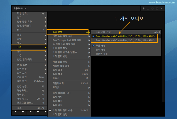 2오디오 트랙 재생하기, 팟플레이어