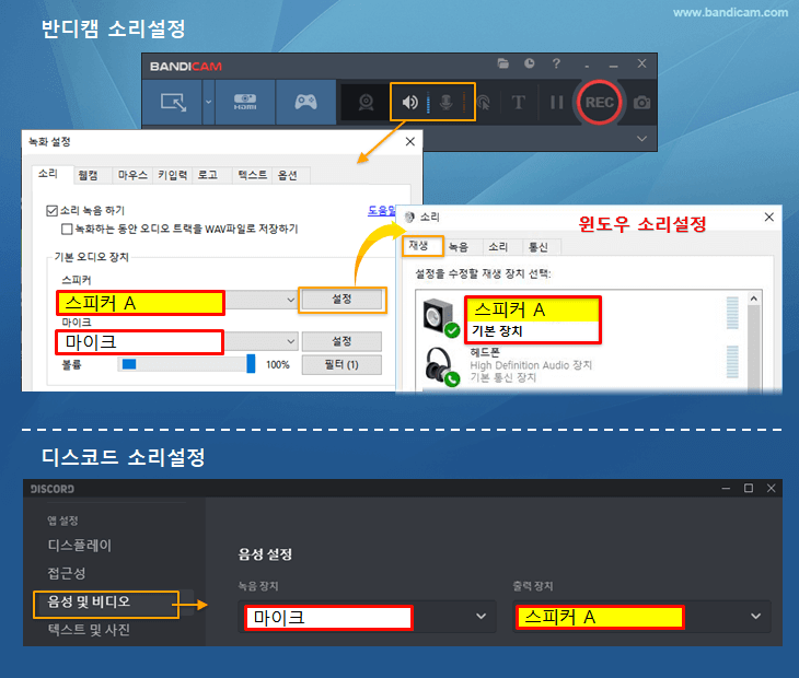 반디캠 및 디스코드 소리 설정