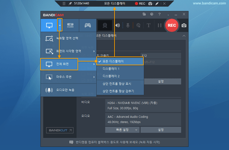 모든 디스플레이 녹화, 반디캠