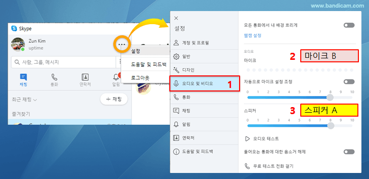 스카이프 설정, 마이크, 스피커